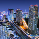 Tokyo night view train tracks