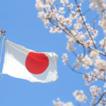 Japan Flag and cherry blossoms