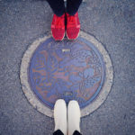 Flower patterned manhole cover in Takayama