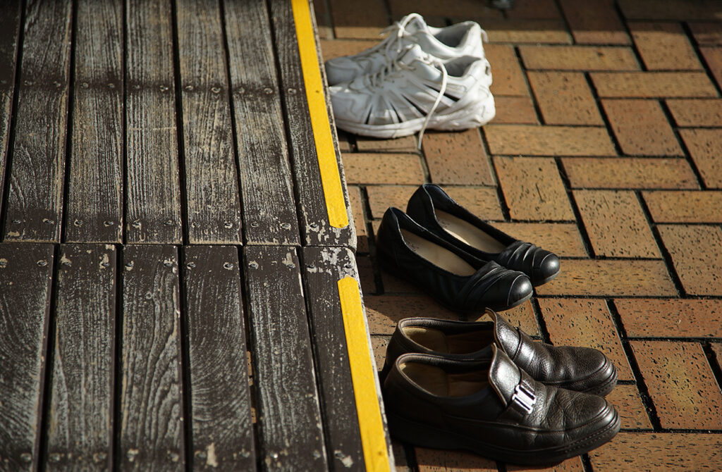 Removed shoes at the entrance of a Japanese house