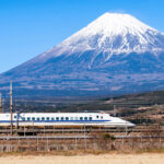 High Speed Bullet Train with Fuji Mountain Background in Winter, Shizuoka, Japan