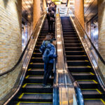 KOBE, JAPAN - DECEMBER 28, 2018 : Escalator or elevator at Kobe-Sannomiya station is located in the heart of Kobe. This station is beautiful and the main railway terminal of Kobe, Japan.