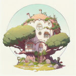 Tree House Color Line illustration on White Background